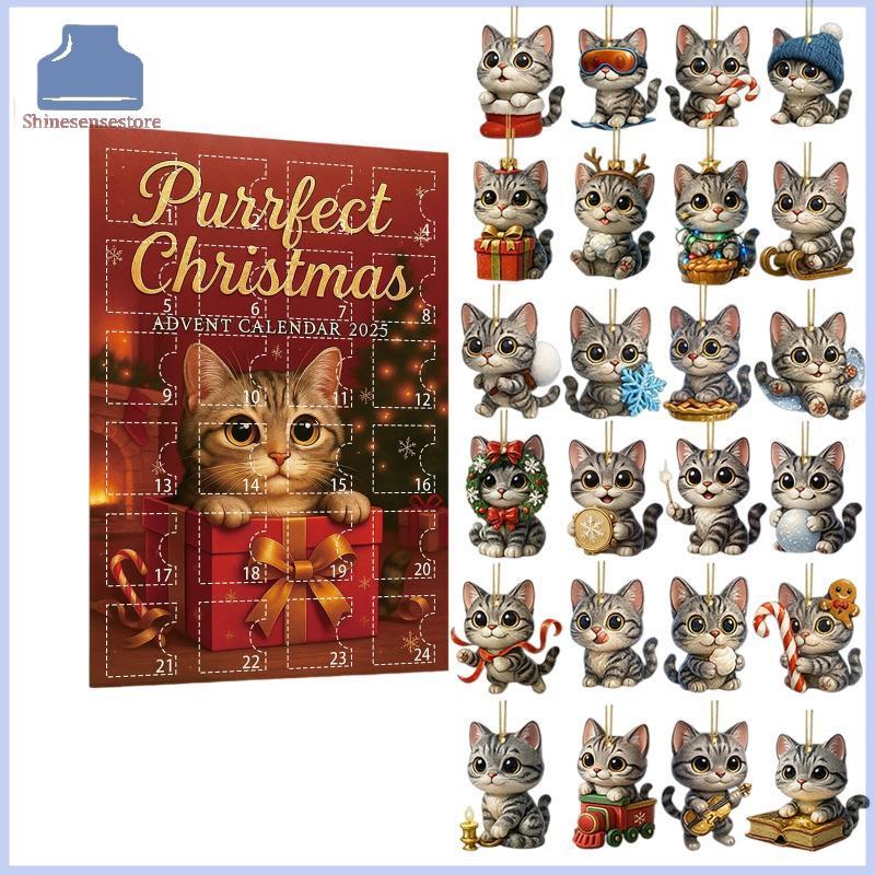 SHINE 24 วันปฏิทินนับถอยหลังคริสต์มาสพร้อมเครื่องประดับสัตว์เลี้ยง 2D น่ารักตกแต่งต้นคริสต์มาสปีใหม่