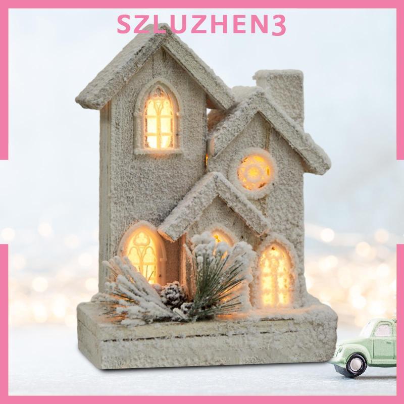 [Szluzhen3] Village House Mini Luminous Wood House Figurine สําหรับวันหยุดคริสต์มาสในร่ม