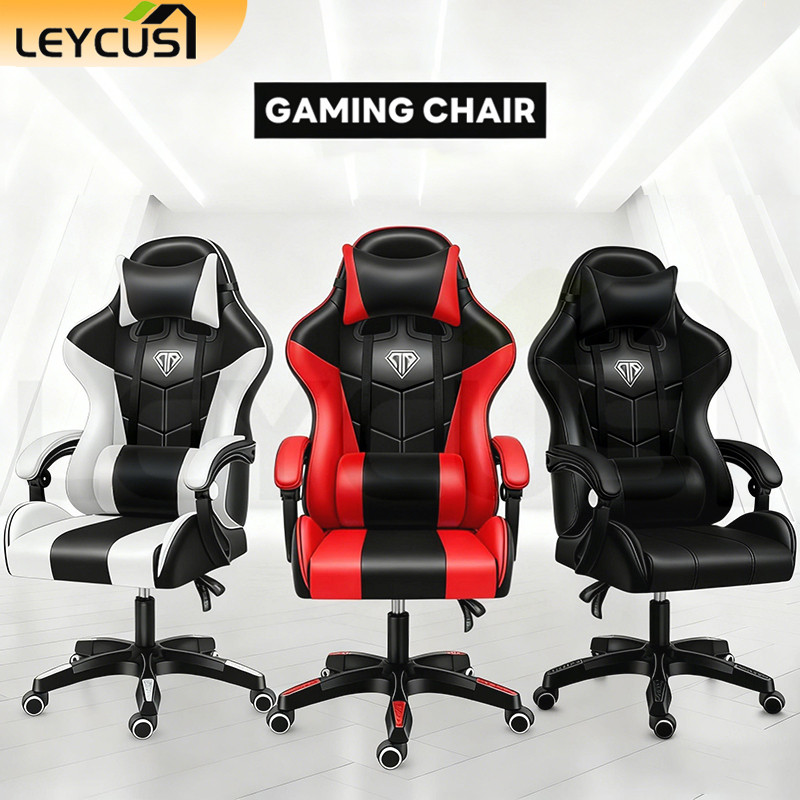 Leycus เก้าอี้เล่นเกม เก้าอี้คอม เก้าอี้เกมมิ่งพร้อมหมอนรองศีรษะและเอวไม่มีที่วางเท้า มีให้เลือกสามสี