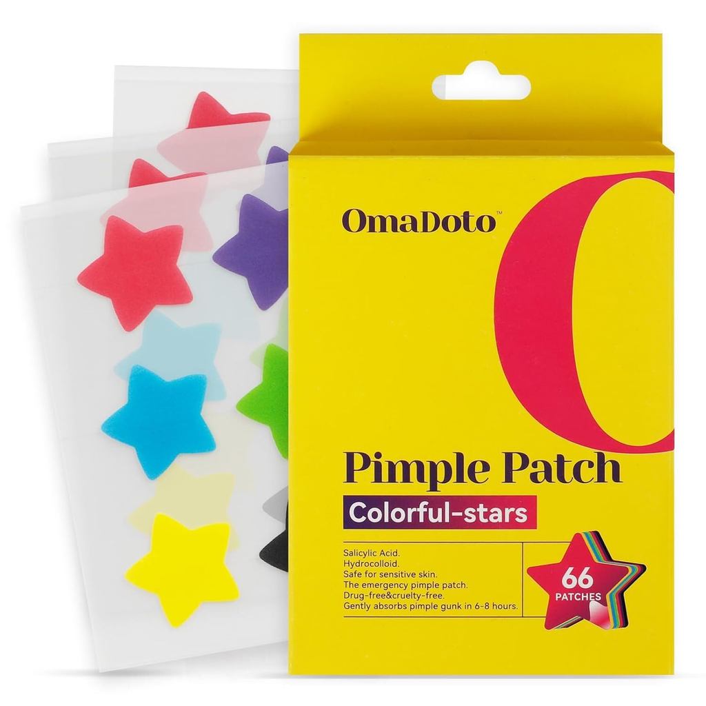 Star Pimple Patch for Face - 6 สี 66 ชิ้น (14 มม.) Hydrocolloid Spot Dots, Day & Night Blemish/Zit H