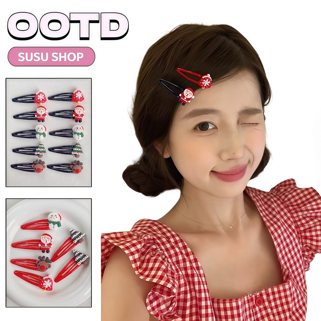 SuSu คลิปผมคริสต์มาสน่ารักมาก สีแดงสีเขียว มนุษย์หิมะ สไตล์เกาหลี