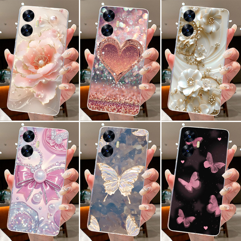 สําหรับRealme C55 RMX3710 / C33 RMX3624 ดอกไม้ที่สวยงามผีเสื้อเคสโทรศัพท์RealmeC33 C 55 33 ซิลิโคนอ่อนนุ่มโปร่งใสTPU Jelly Cover