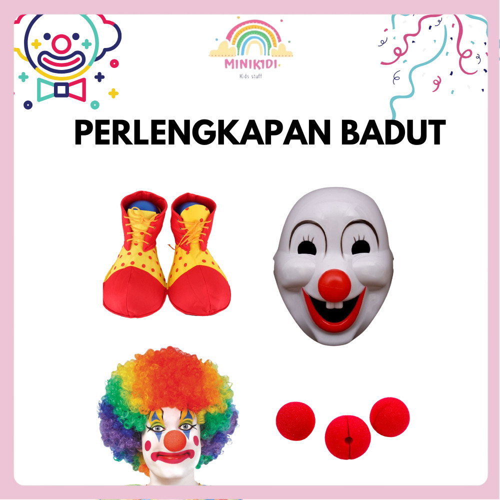 MINIKIDI (ACC03) Clown คอสเพลย์อุปกรณ์ Clown รองเท้า Clown จมูก Clown หน้ากาก Clown วิกผม