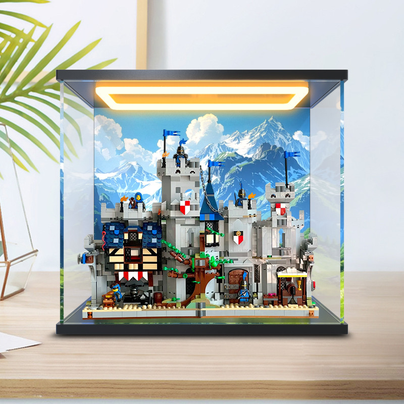 [ไม่รวมรุ่น] กลับแสงกล่องเก็บอะคริลิโปร่งใสเหมาะสําหรับ31168ยุคอัศวินปราสาทอาคารบล็อกรูปป้องกันฝุ่น