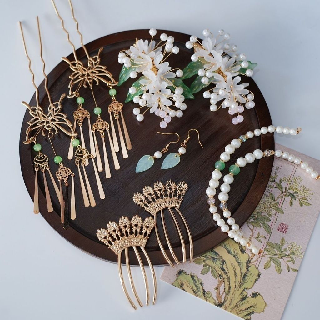 Retro Green Full Set Hanfu Headdress Super Fairy Hairpin Accessories