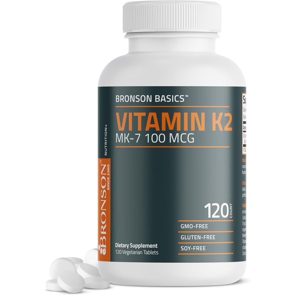 Bronson Vitamin K2 MK-7 100 MCG, K2 เช่น MK7 Menaquinone, Bone Support Non-GMO, 120 เม็ด
