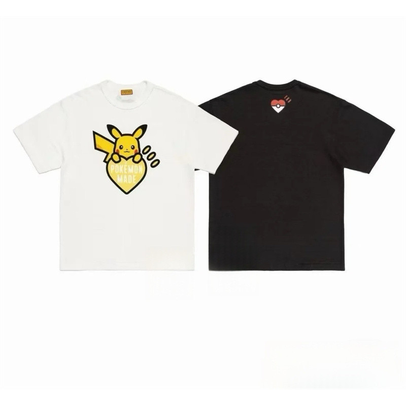 Street Style Casual Men and Women T-shirts yellow Pikachu pattern short Sleeve All-match Tops
