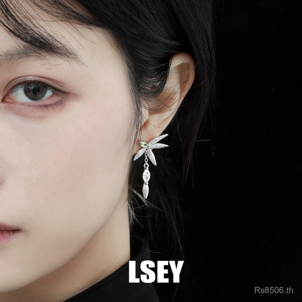 ต่างหูเงินสแตนเลส S925 ออกแบบลายมังกร-fly สไตล์หรูหราพร้อมใบไม้ไบAmbuแท้จริง PY2B