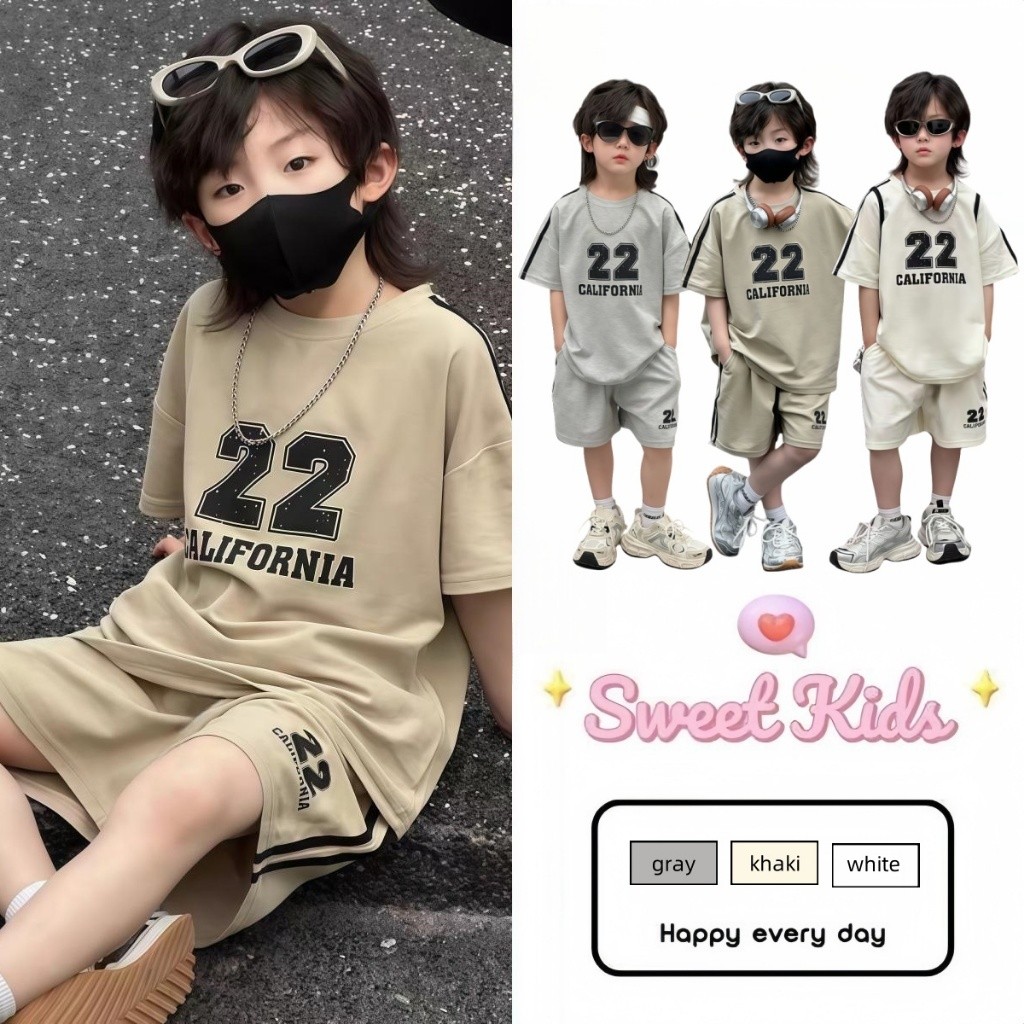 SweetKids พร้อมส่งจากกทม ชุดเด็ก ชุดเสื้อยืดแขนสั้นทูพีซสําหรับเด็กผู้ชาย ชุดกีฬาฤดูร้อน สไตล์ลําลองเกาหลี
