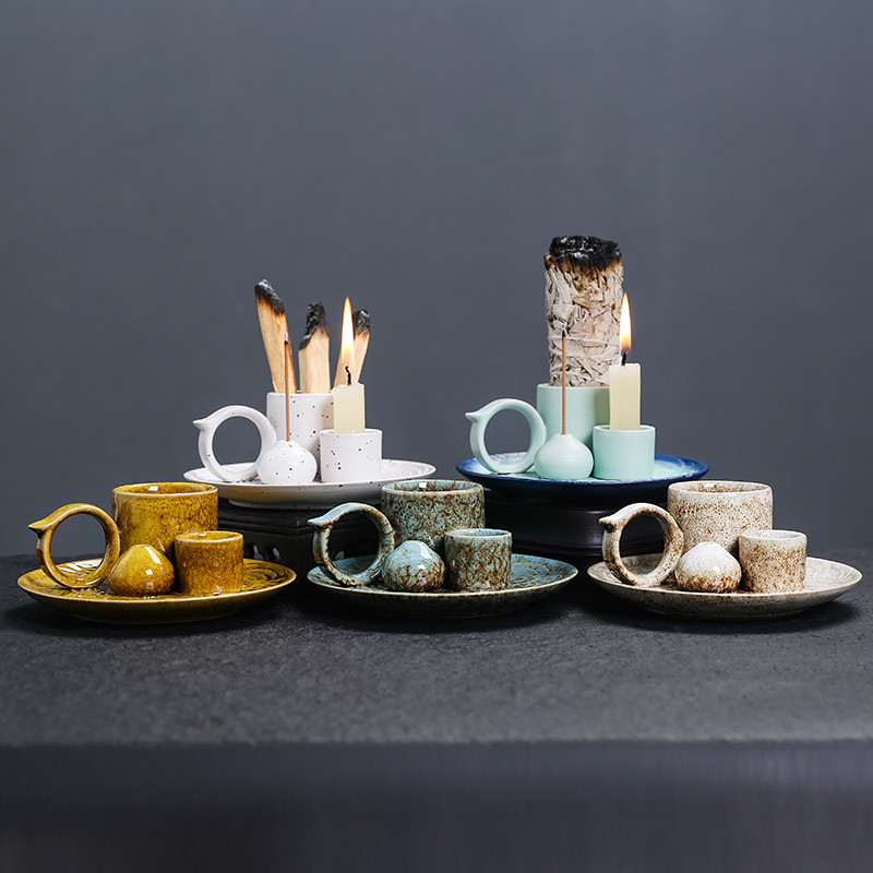 4 in 1 Incense Burner, Sage Palo Santo Holder, Incense Stick Holder Candles Holder Ceramic Censer fo