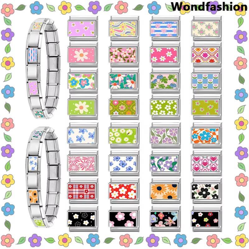 สร้อยข้อมือสแตนเลสมีcharm fit 9 มม., ชุดภาพพิมพ์สไตล์อิตาเลียน สำหรับทำเอง-retro