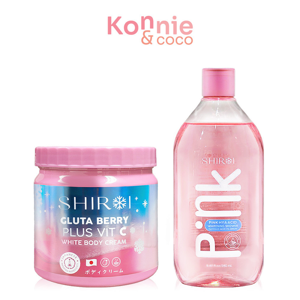 Shiroi Set Gluta Berry Plus Vit C White Body Cream 500g + Pink Hya Acid Whitening Shower Glycolic Ac