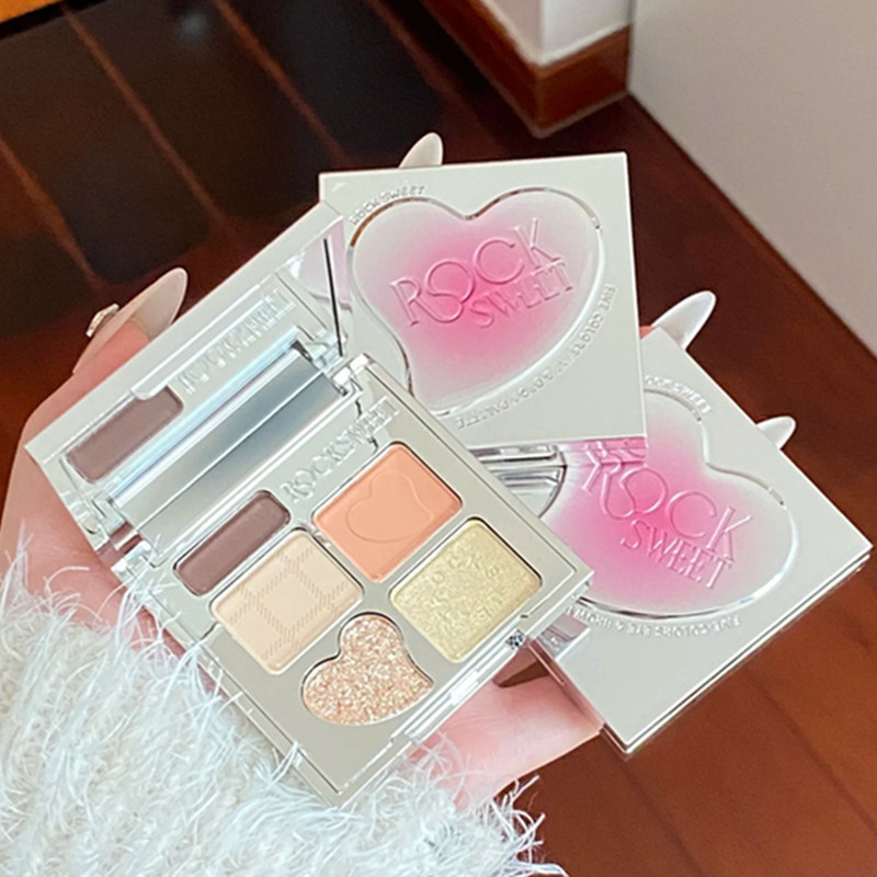 หิน หวาน จานสีคิ้วและคิ้วห้าสีสําหรับผู้เริ่มต้นที่มีการเรนเดอร์สีที่ละเอียดอ่อนและเป็นธรรมชาติโดยไม่ต้องแต่งหน้า พาเลทอายแชโดว์ - รูปที่ 2