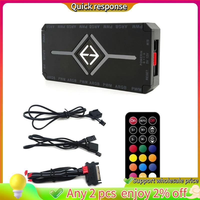 ในสต็อก-ARGB PWM Controller รีโมทคอนโทรลไร้สายพัดลม Hub PWM ARGB Controller Hub อะแดปเตอร์คอมพิวเตอร