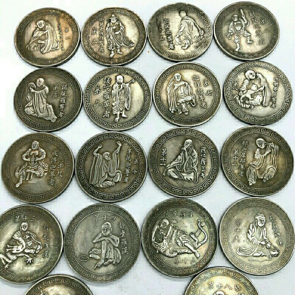 Silver Coin Collection Silver Dollar Eighteen Arhat Silver Dollar Large Full Set 18 ชิ้น One Set จัด