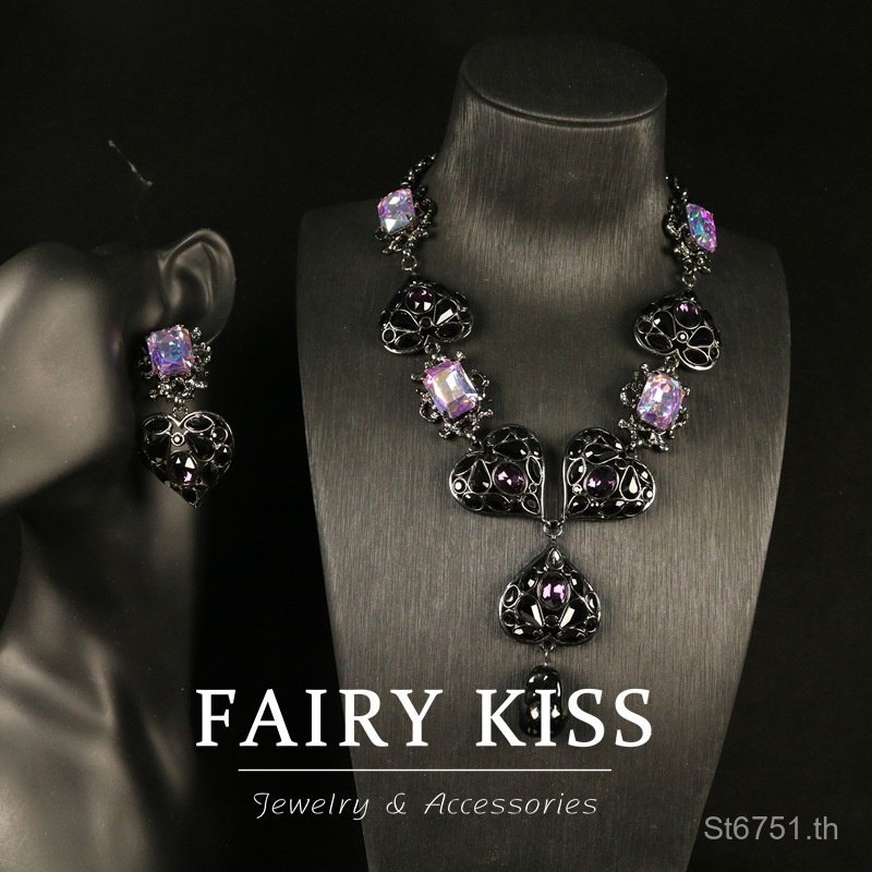 ต่างหูเรโทร อัญมณีคุณภาพสูง พร้อมจี้รักสมัยกลาง และต่างหูแก้ว สร้อยคอ.BO2H