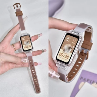 สายซิลิโคนสําหรับ Huawei Band 11/11pro/10/9/8/7/6/6pro แฟชั่นสําหรับ Honor band 10 9 7 6 โปร่งแสง Two-tone สร้อยข้อมือสายรัดข้อมือ