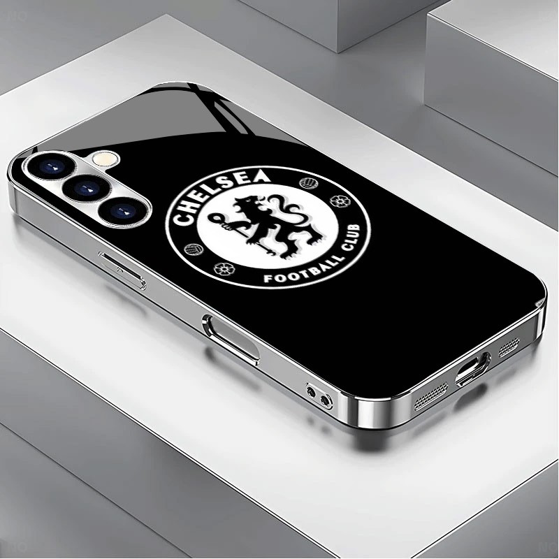 SAMSUNG เชลซีฟุตบอลคลับ 08 หรูหราชุบกรอบแก้วเคสโทรศัพท์สําหรับSamsung Galaxy S22 S23 S24 S25 Ultra A