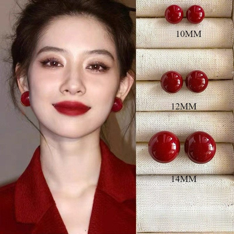 ต่างหูสไตล์จีน สีแดง พร้อมลูกปัด สำหรับผู้หญิง ชุด 2 คู่