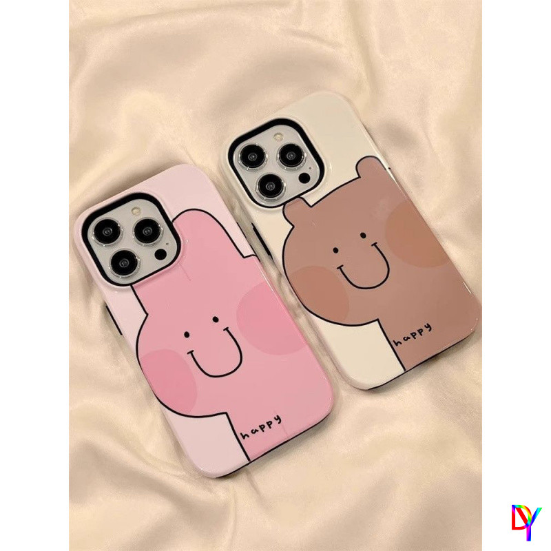 Ins Rabbit Bear 2-in-1 Two-Layer Anti-Fall Couple Case for iPhone 17 Pro Max/16/15 Plus/14/13 Pro Max/12 Pro/11 Pro Max/Xs Max/7/8 Plus - ฟิล์มกันกระแทก ฝาครอบ