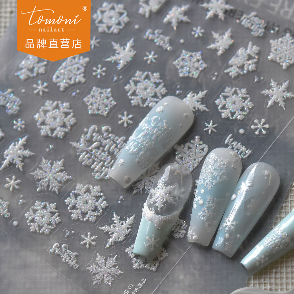 [Meow.sensei] tomoni Glitter Nail Sticker ins ขายดีฤดูหนาว Fluorescent Nail Sticker Miaomiao Snowflake Jewelry Sticker วัสดุ