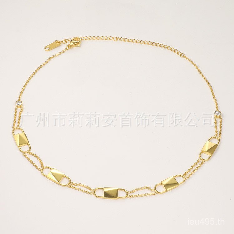 สร้อยคอลายคลาวิเคิล 18K Gold พร้อมล็อครูปลูกไม่ซ้ำใคร สไตล์ยุโรปอเมริกัน MBS3