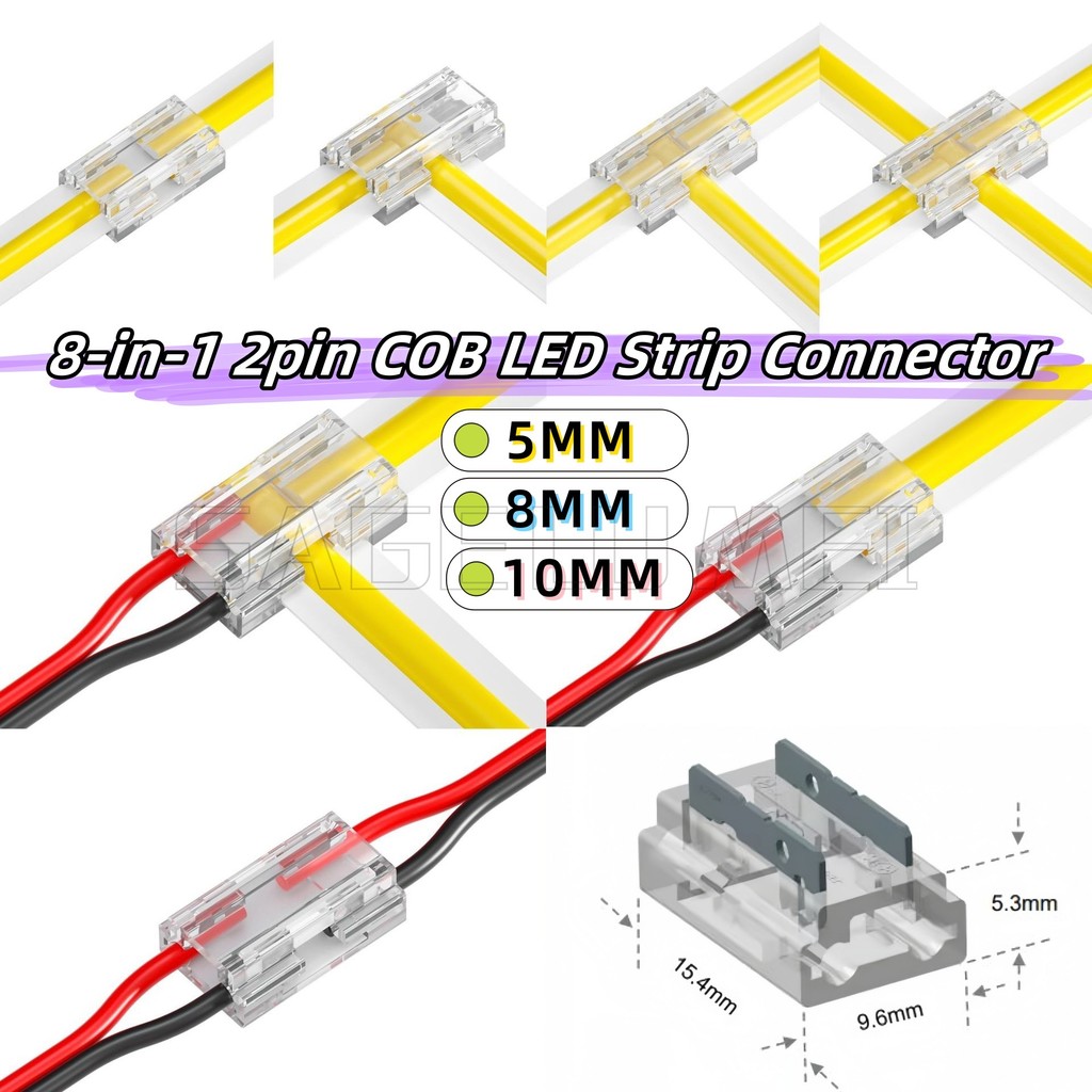 2/5 ชิ้น 2pin COB LED Strip Connector 8 in1 สําหรับ 5/8/10 มิลลิเมตรความกว้าง PCB LED Light Strip L/T/X รูปร่างบอร์ดลวด/ลวดเชื่อมต่อลวด