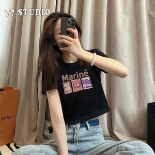 พร้อมส่ง🚀 เสื้อครอปแขนสั้น ผ้าคัตคอน นิ่มใส่สบาย100%Cotton ลายการ์ตูน เสื้อยืดพิมพ์ลาย baby tee T-shirt