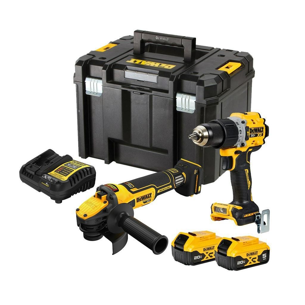 🔥ส่งเร็ว ถูกสุด🔥 DEWALT ชุดสว่าน 20V รุ่น DCK2216P2T-B1 ชุดคอมโบสว่านกระแทกและเครื่องเจียรไร้สายไร้แ