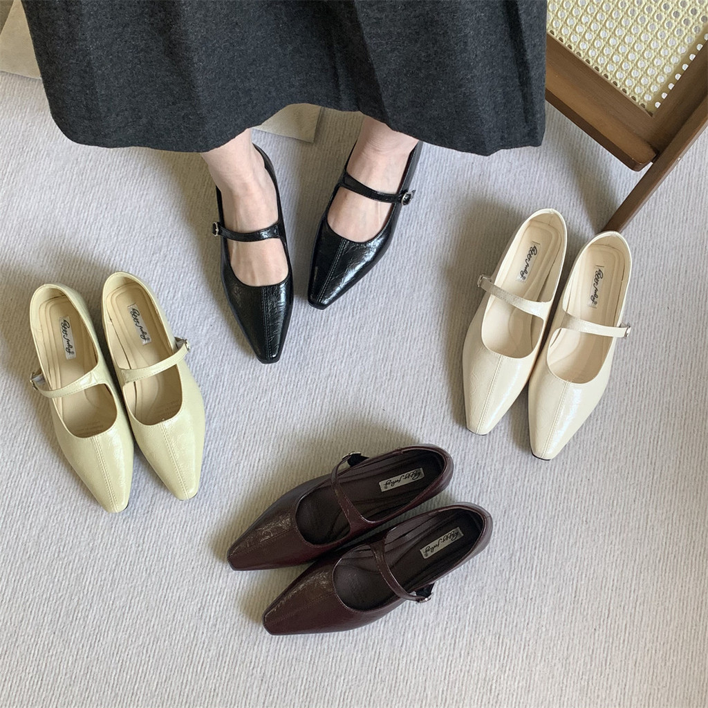 mary jane shoes mary jane ส้นสูง Mary Jane รองเท้าผู้หญิง แบบฝรั่งเศส อ่อนโยน ส้นตื้น ปลายแหลม แต่งต