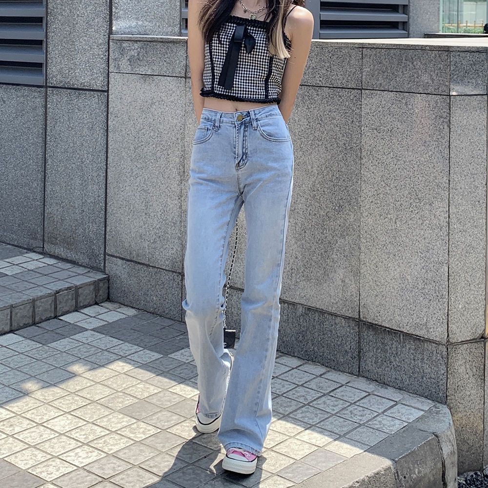 กางเกงยีนส์ผู้หญิงสไตล์เรโทรฟลายerdem แบบเอวสูงและกระบอกขาใหญ่ สำหรับฤดูร้อน