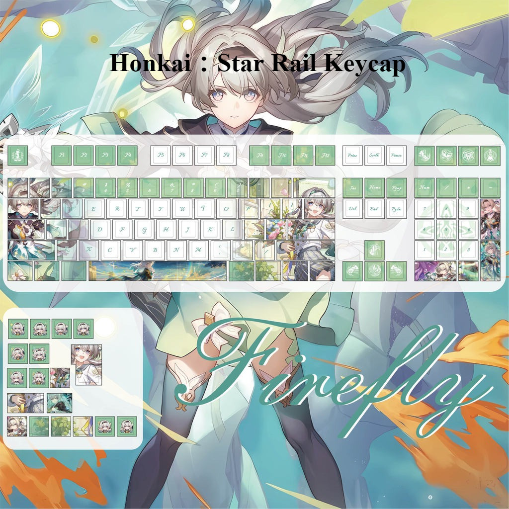 ปุ่มกดหิ่งห้อยโปรไฟล์เชอร์รี่ PBT 120 คีย์ Wooting Aula F75 บุคลิกภาพอะนิเมะ Keycap Dye Sublimation Honkai: Star Rail Keycaps