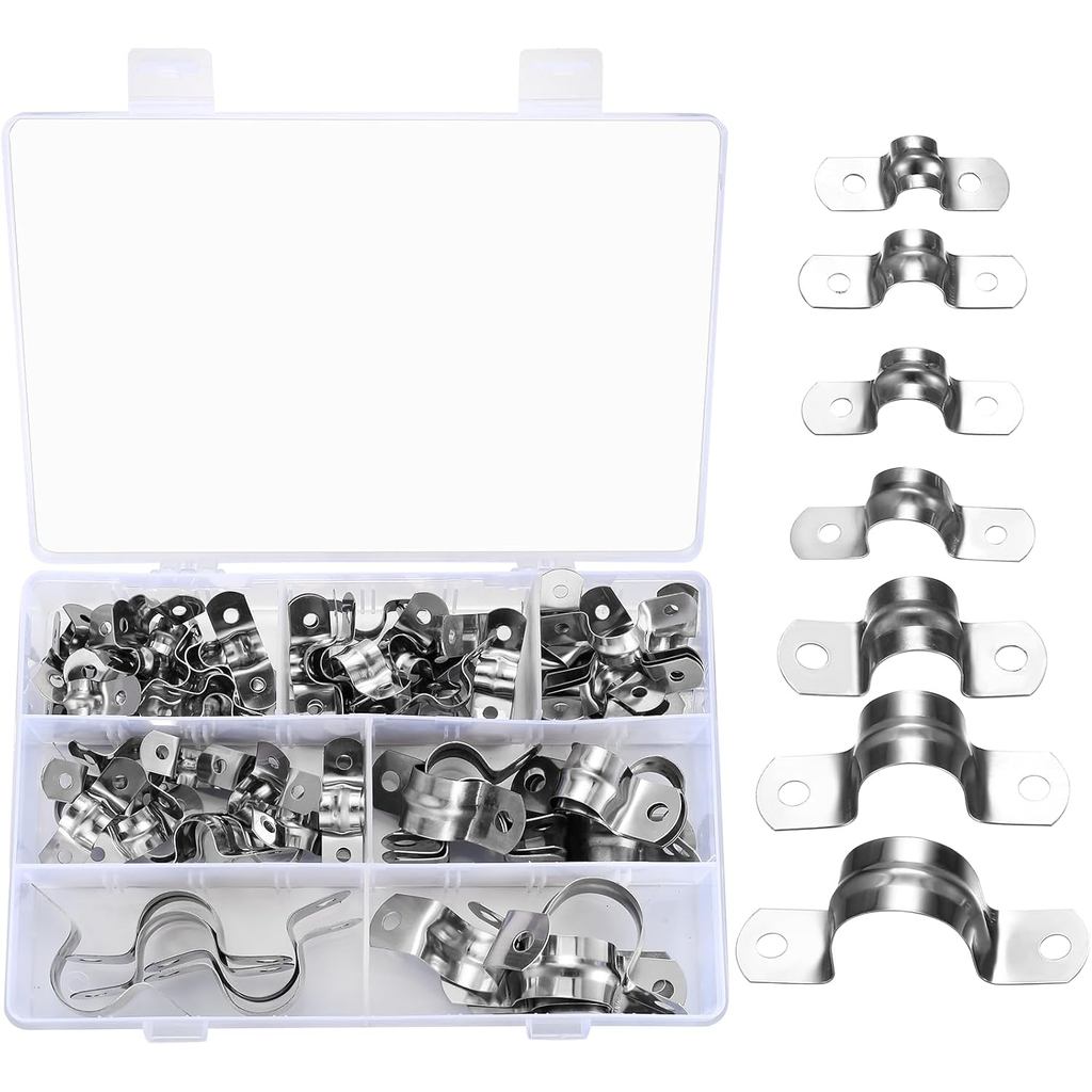 90 ชิ้นสองหลุมสาย U Clamp,สายรัดท่อ U Bracket Clamp,สแตนเลสสตีลท่อสายรัด U Bracket Tube Strap Clamp 