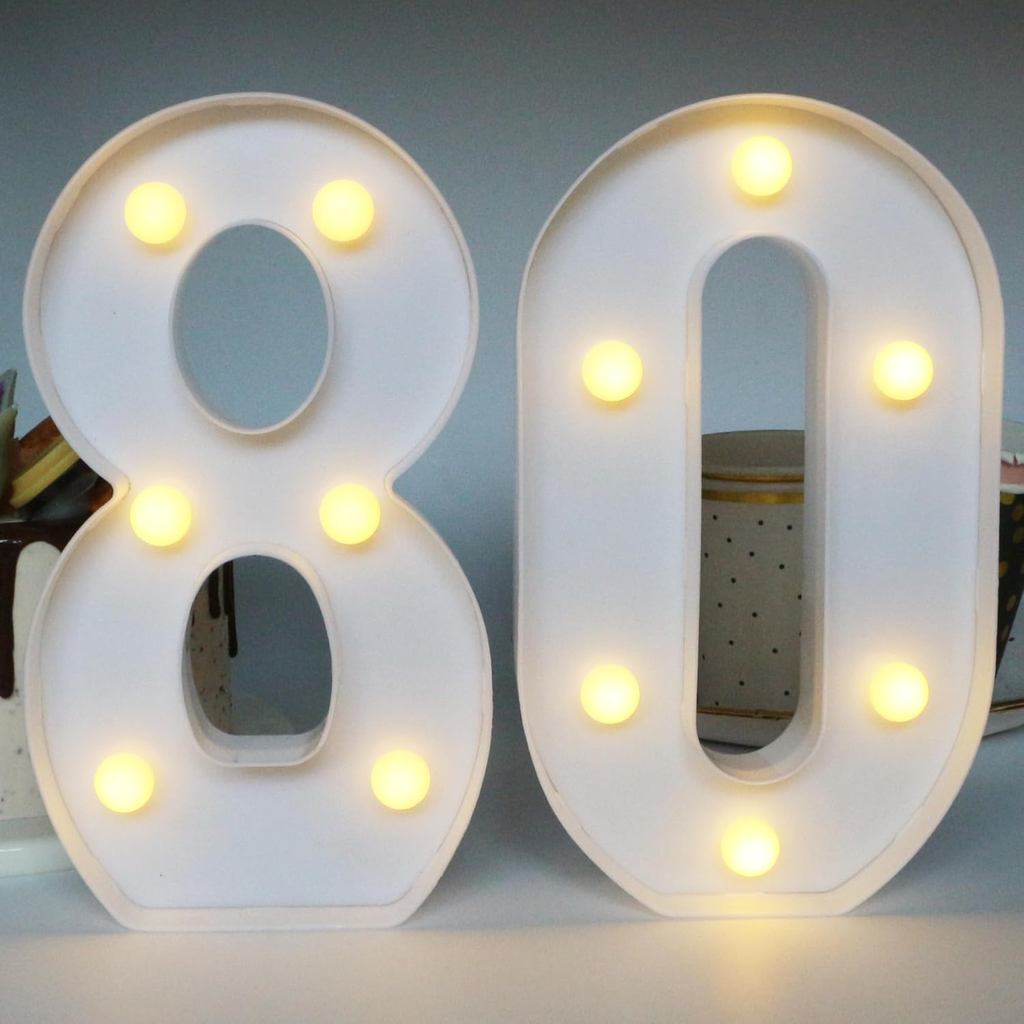 H:7.88 นิ้ว Light Up Numbers 80 Centerpieces ป้ายตาราง, 80th Birthday Decor สําหรับผู้หญิง, 80th Par