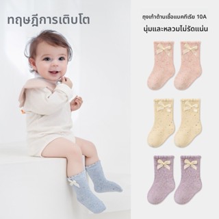ถุงเท้าเด็กสไตล์ใหม่ ทำจากผ้าฝ้ายสีทึบ มีโบว์เจ้าหญิง