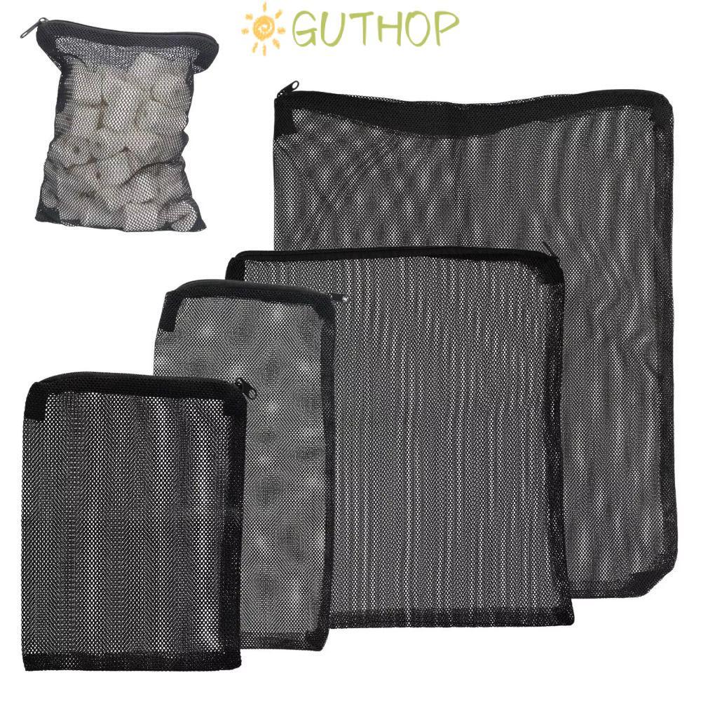 GUTHOP ถุงกรอง, กระเป๋าแยก Pond Media ไนลอนถุงกรอง, สีดําสําหรับ Aquarium Fish Tank Reusable Mesh Zip Bag