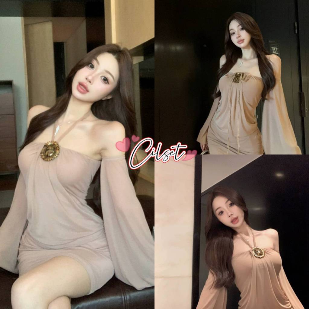 Cilset🛒พร้อมส่ง🎀 ชุดเดรสเปิดไหล่ แขนยาว คาวาอี้ สไตล์สาวจีน ผ้านุ่มนิ่มใส่สบายมาก FY2992