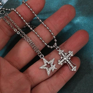 สร้อยคอแบบหลายเลเยอร์ สไตล์ casual gothic star cross สำหรับผู้หญิง