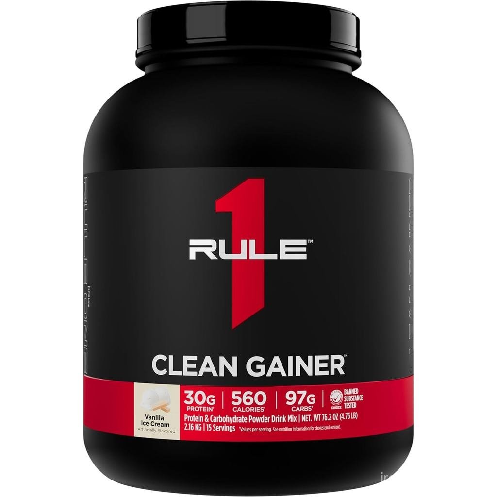 Rule 1 Clean Gainer - สูตรลีนกําไรสูงพร้อม 560 แคลอรี่, โปรตีนเต็มสเปกตรัม 30 กรัม, คาร์โบไฮเดรตมากก