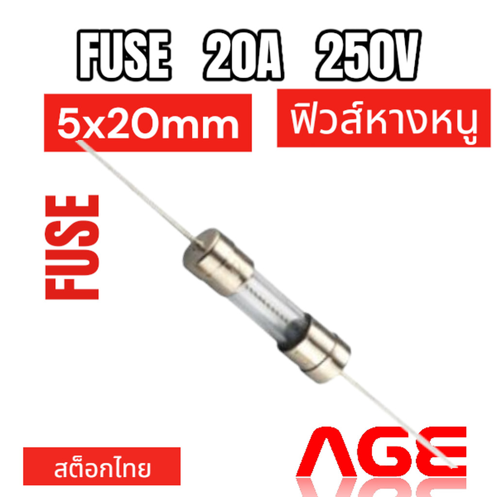 Fuse 20A 250V, 5X20mm,ฟิวส์หางหนู