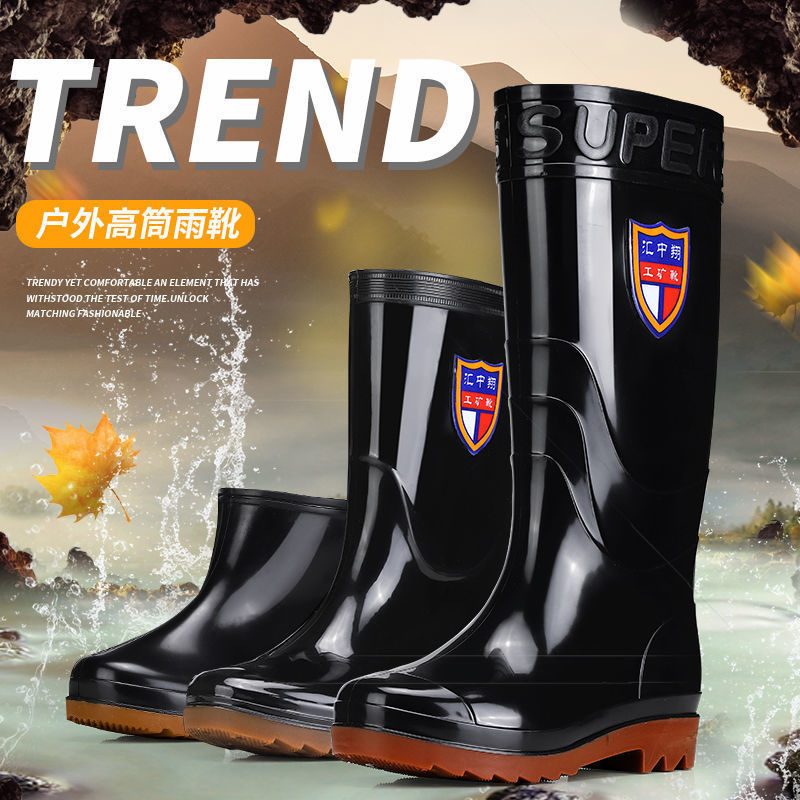 Wear-Resistant Beef Tendon-Soledรองเท้ากันฝนผู้ชายผู้หญิงWarm Acid-Alkali-Resistantสูงหลอดหนารองเท้า