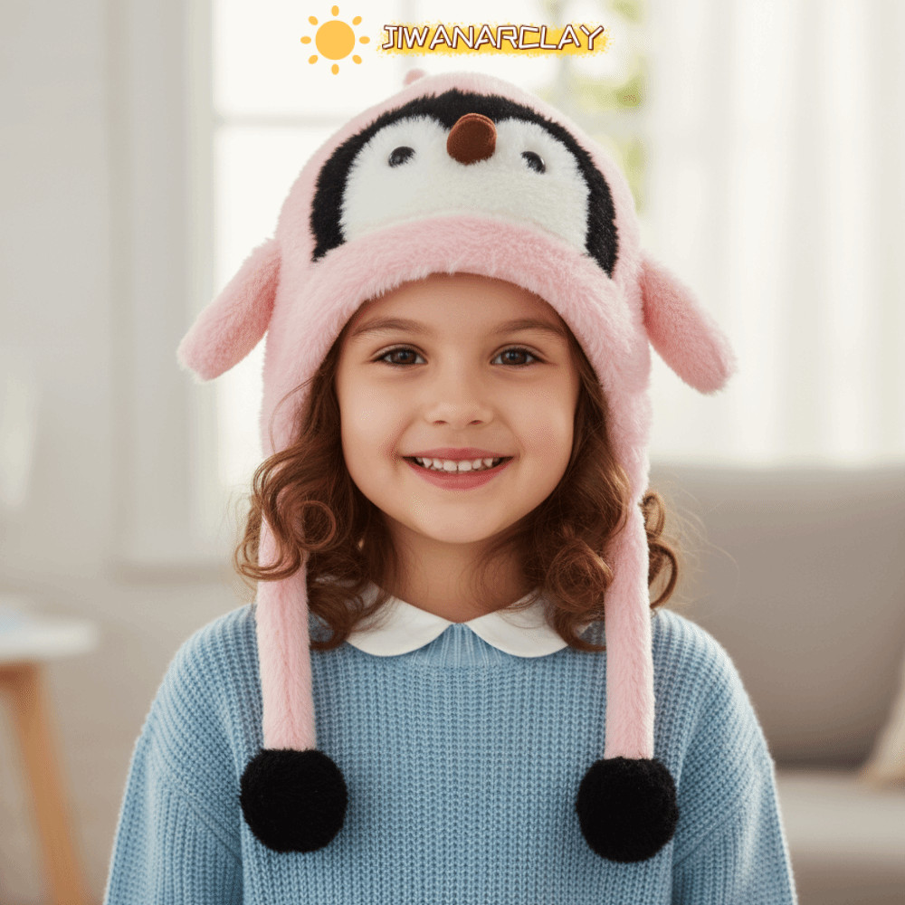 หมวกไหมพรม Jiwon Arcly แบบการ์ตูนน่ารัก อบอุ่นและกันลมสำหรับเด็ก