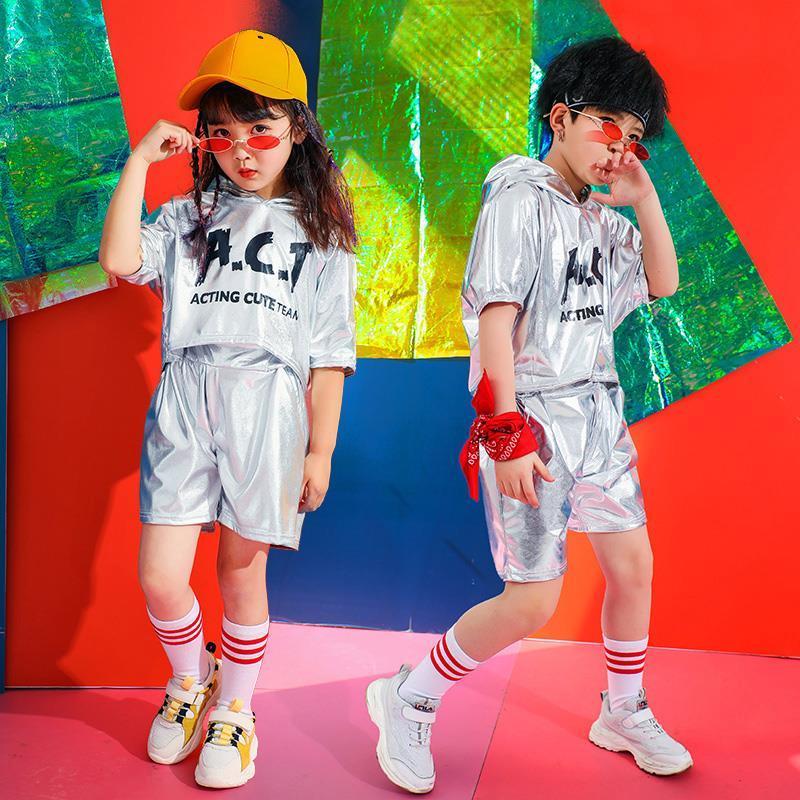 วันเด็กเด็กเครื่องแต่งกายถนนเต้นรําชุดสาวแจ๊สเต้นรําเครื่องแต่งกายกลองฮิปฮอปเสื้อผ้าประดับด้วยเลื่อม