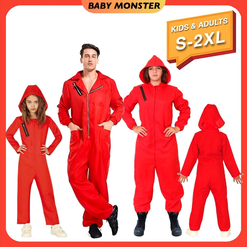 BMS Unisex Red Jumper Suit ผู้ใหญ่เด็ก Heist เครื่องแต่งกายสีแดง Jumpsuit คอสเพลย์เครื่องแต่งกายฮาโล