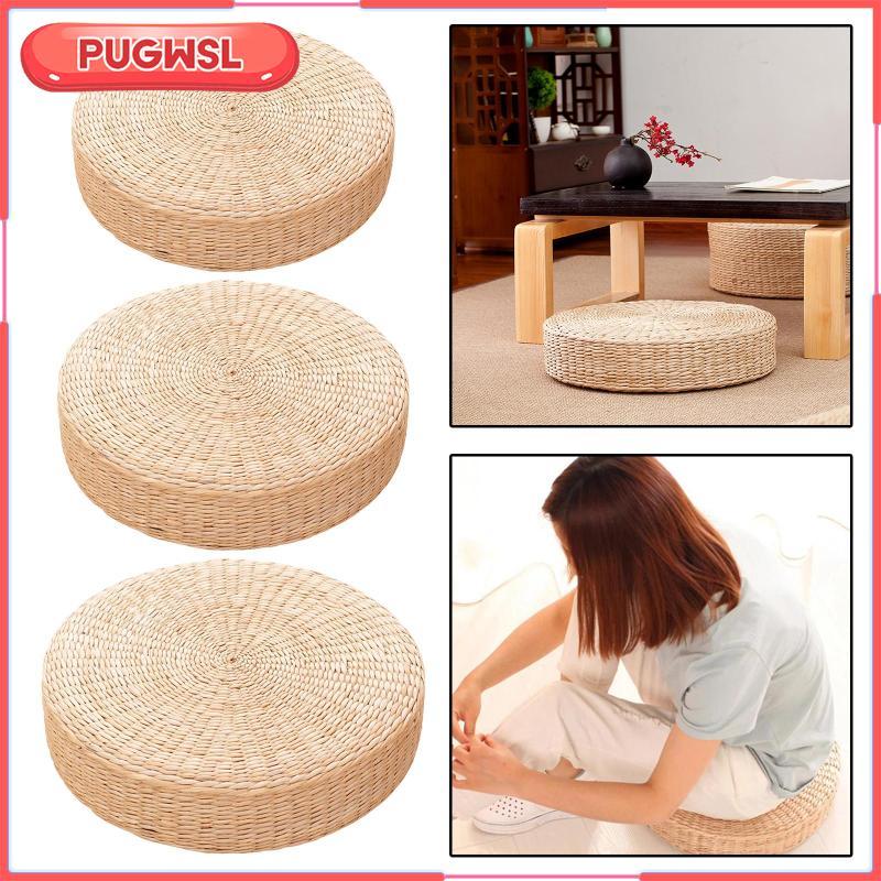 [pugwsl] ถักฟางเบาะรองนั่งแบน Pouf Tatami เบาะรองนั่ง Mat Pad Home Decor