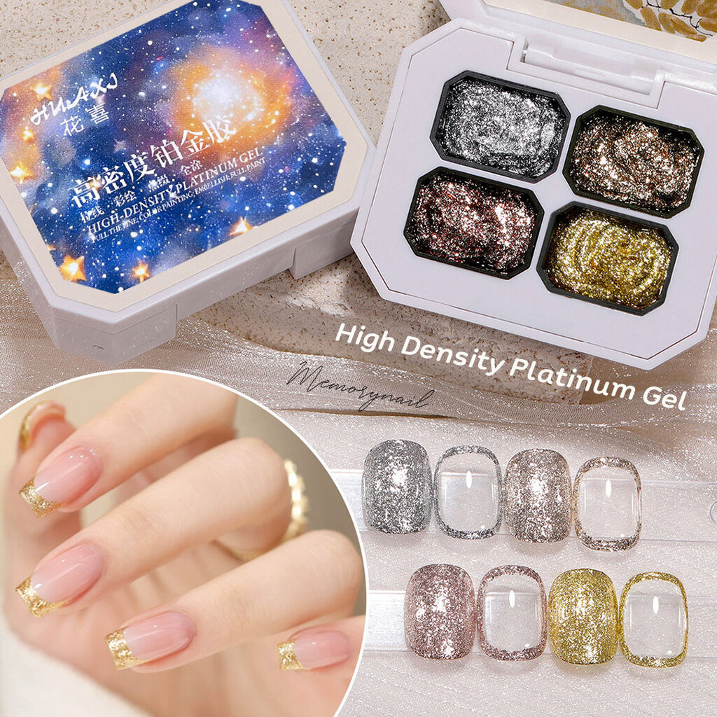 (ตลับ4สี) เจลเพ้นท์เล็บ กากเพชร เนื้อครีมเข้มข้น สีเจล High Density Platinum Gel 4 Colors