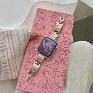 KT cat สายโลหะเพชรเงา + เคส hollow สําหรับ Apple Watch Ultra 2/S11/S10/S9/S8/S7/S6/S5/S4/S3/S2/SE iWatch 49/46/45/44/42/41/40/38 มม.