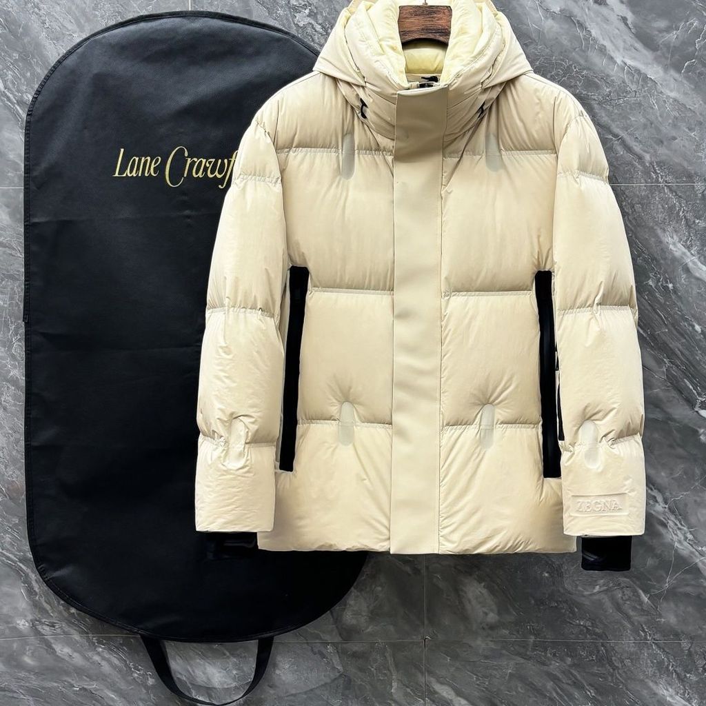 OM3V Zegna Winter New Men's Warm Thickened Hooded Simple Down Jacket Coat Goose Down Fluffy Men's Cl