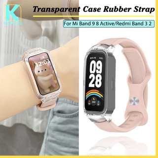 กรณีป้องกันแข็ง สายซิลิโคน for Redmi Band 3 2 สมาร์ทวัช เปลือกป้องกันโปร่งใส แถบเปลี่ยนอ่อน for Mi Band 9 8 Active