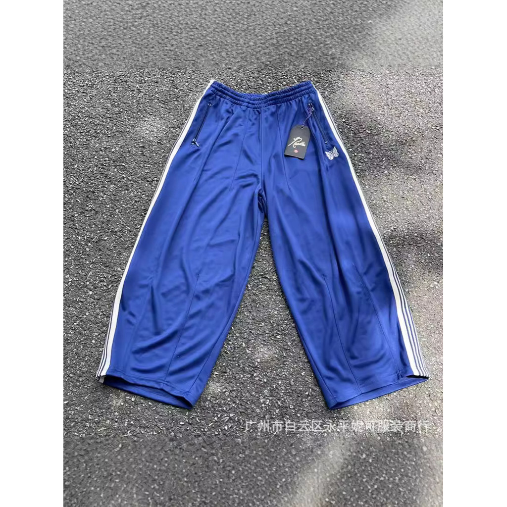 NEEDLES TRACK Royal Blue เย็บปักถักร้อย MD ชุดกีฬาผู้หญิงกว้างกางเกงขากว้างกางเกงไขมันผู้ชาย